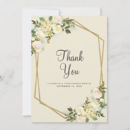 フローラエレガントなウェディング金ゴールドフレームバラ水色 サンキューカード