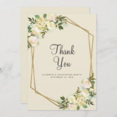 フローラエレガントなウェディング金ゴールドフレームバラ水色 サンキューカード (正面/裏面)