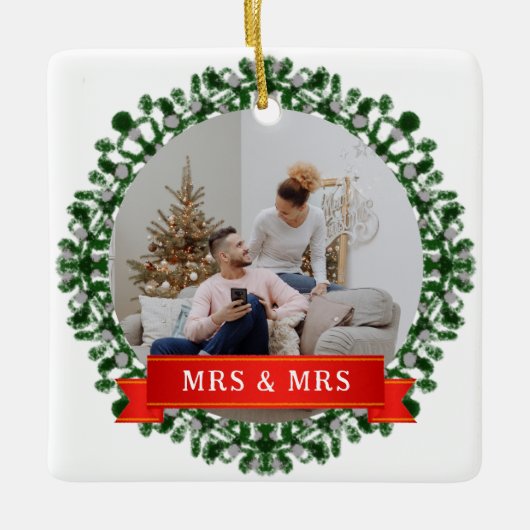 フローラエレガントの初めてのクリスマスはミスター・アンド・ミセス セラミックオーナメント (正面)