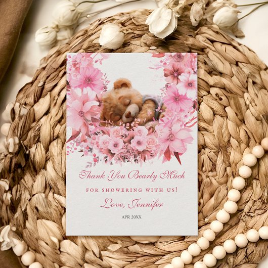 フローラエレガントの多くのピンクの赤ちゃんシャワー サンキューカード