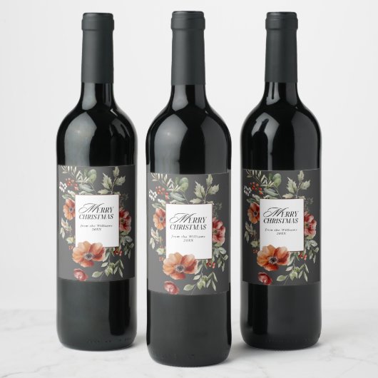 フローラエレガントの水彩メリークリスマスの願い ワインラベル (ボトル)