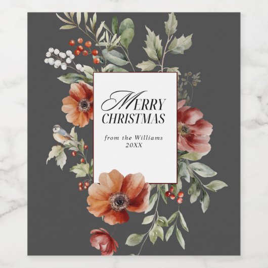 フローラエレガントの水彩メリークリスマスの願い ワインラベル (シングルラベル)