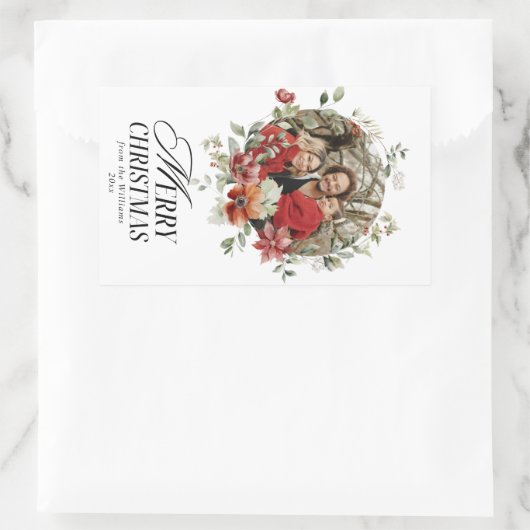 フローラエレガントの水彩メリークリスマスフォト 長方形シール (バッグ)