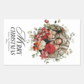 フローラエレガントの水彩メリークリスマスフォト 長方形シール (正面)