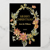 フローラエレガントの水色ブラックメリークリスマス 箔シーズンカード (正面)