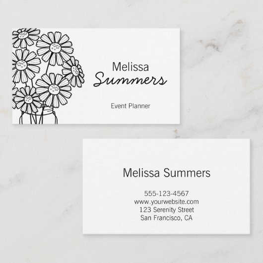 フローラエレガントの白いデイジーをメイソンの瓶に入れる 名刺 (正面/裏面)