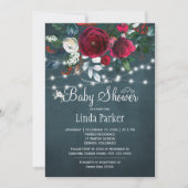 フローラエレガントの素朴なブルゴーニュ海軍の赤ちゃんシャワー 招待状 (正面)