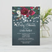 フローラエレガントの素朴なブルゴーニュ海軍の赤ちゃんシャワー 招待状 (スタンド正面)