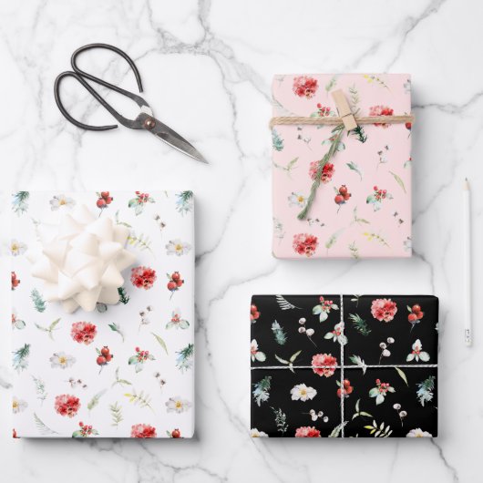 フローラエレガントの緑の冬パターン ラッピングペーパーシート (正面)