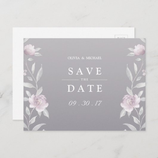 フローラエレガントのChinoiserie結婚式の日付を保存 案内ポストカード (正面/裏面)