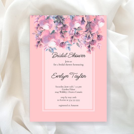 フローラエレガントほこりっぽいバラブライダルシャワー 招待状