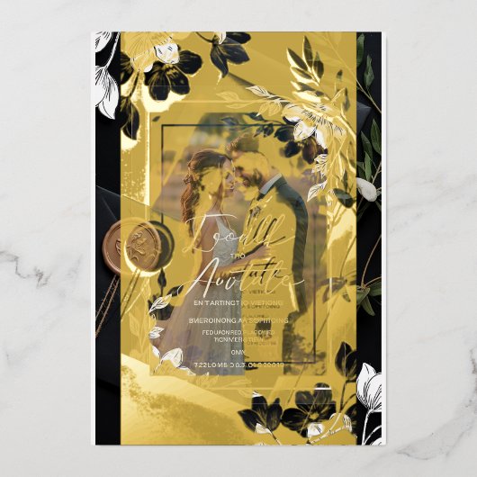 フローラエレガントアクリル系結婚式招待状ワックス 箔招待状 (正面)