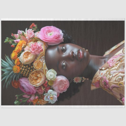 フローラエレガントアフリカ系アメリカ人女性デコパージュ 薄葉紙 (正面)