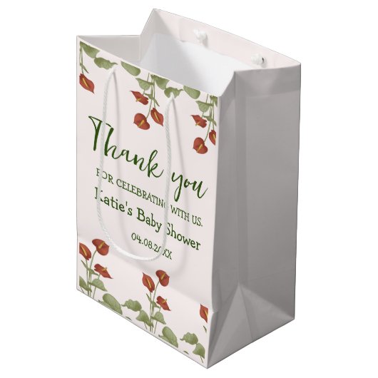 フローラエレガントアンスリウム赤ちゃんシャワーメッセージ ミディアムペーパーバッグ (正面アングル)