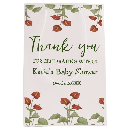 フローラエレガントアンスリウム赤ちゃんシャワーメッセージ ミディアムペーパーバッグ (正面)