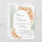 フローラエレガントアーチピーチ赤面アンドセージ結婚ズI 招待状 (正面)