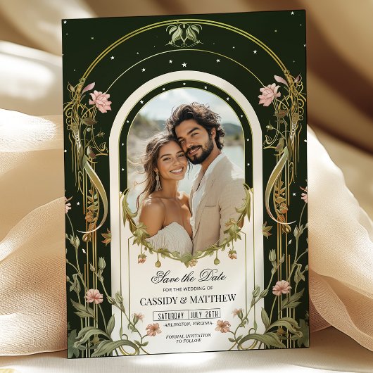 フローラエレガントアールヌーボー日付写真を保存 招待状