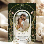 フローラエレガントアールヌーボー日付写真を保存 招待状