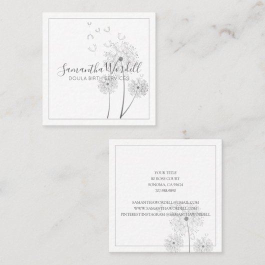 フローラエレガントイラストレーション豆類又は助産師 スクエア名刺 (正面/裏面)