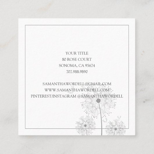 フローラエレガントイラストレーション豆類又は助産師 スクエア名刺 (裏面)