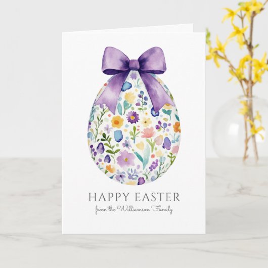 フローラエレガントイースター卵(弓ありパーソナライズされた) カード (黄色い花)