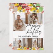 フローラエレガントイースター、家族4枚の写真コラージュ シーズンカード (正面/裏面)