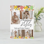 フローラエレガントイースター、家族4枚の写真コラージュ シーズンカード (スタンド正面)
