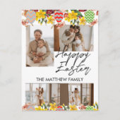 フローラエレガントイースター、家族4枚の写真コラージュ シーズンポストカード (正面)