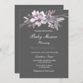 フローラエレガントウィンターグレーベビーシャワー招待状 招待状 (正面/裏面)