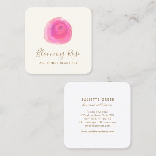 フローラエレガントウォーター色バラスクエアバス スクエア名刺 (正面/裏面)
