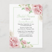 フローラエレガントウォーター色ピンクローズブライダルシャワー インビテーションポストカード (正面)
