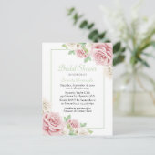 フローラエレガントウォーター色ピンクローズブライダルシャワー インビテーションポストカード (スタンド正面)