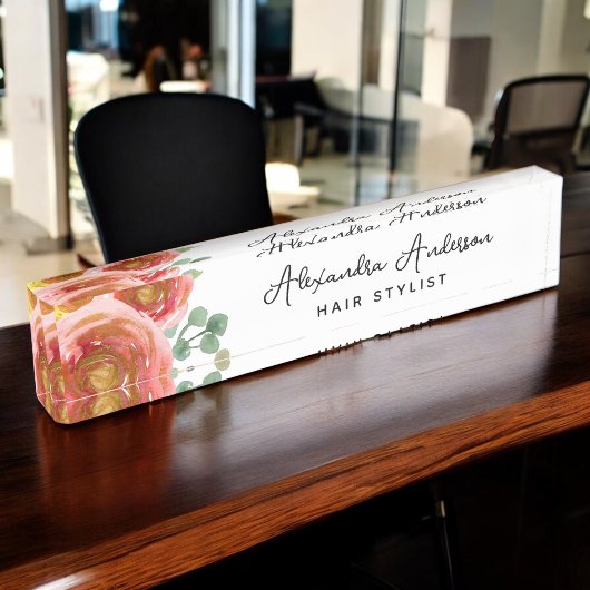 フローラエレガントウォーモダンターカラーパステル赤面ピンク デスクネームプレート