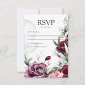 フローラエレガントエメラルドグリーン&ブルゴーニュ結婚ーズ 出欠カード (正面)