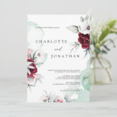 フローラエレガントエメラルドグリーン&ブルゴーニュ結婚ーズ 招待状 (スタンド正面)