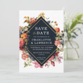 フローラエレガントオレンジ色のヴィンテージスタイル日付の保存 セーブザデート (スタンド正面)