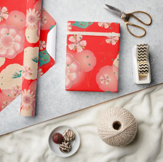 フローラエレガントオーナメント春ピーチガーデン ラッピングペーパー (クラフト)