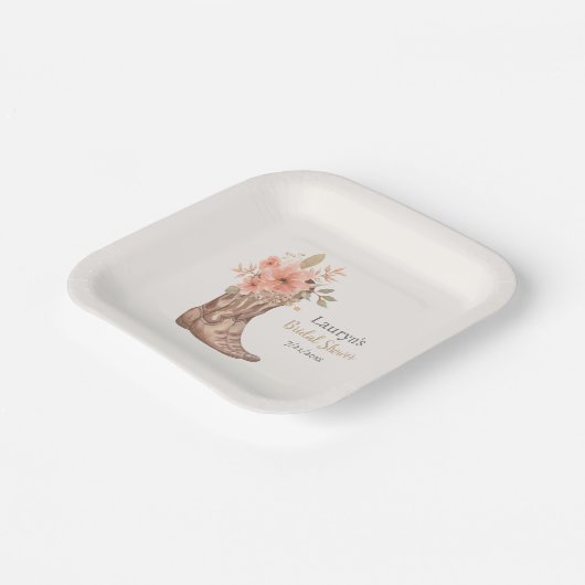 フローラエレガントカウボーイブーツ女性のカーボーイブライダルシャワー ペーパープレート (傾斜あり)