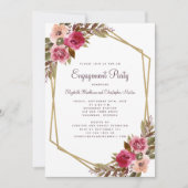 フローラエレガントカシスパープル金ゴールド婚約パーティ 招待状 (正面)