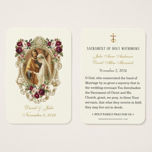 フローラエレガントカソリッ結婚クの祈りの言葉カード (正面&裏面)