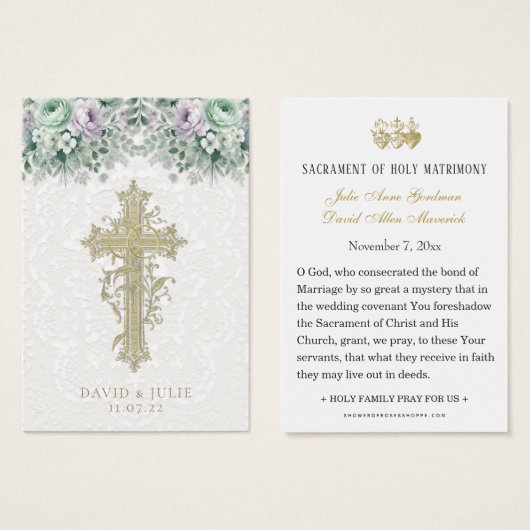 フローラエレガントカソリッ結婚クの祈りの言葉カード (正面&裏面)