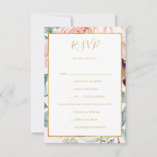 フローラエレガントガーデンパステルメニュー選択RSVPカード 出欠カード (正面)