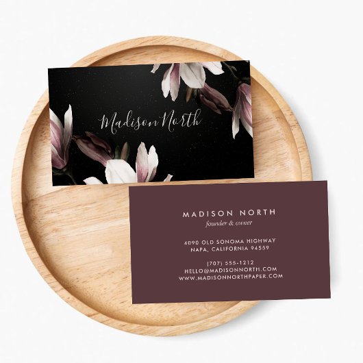 フローラエレガントガーリープロフェッショナルブラック&パープル 名刺