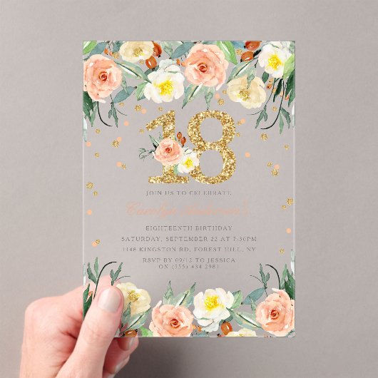 フローラエレガントガールズ18誕生日 アクリル招待状 (インサイチュ (ポータブル))