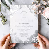 フローラエレガントガールバプティスシルバーフォイル 箔招待状