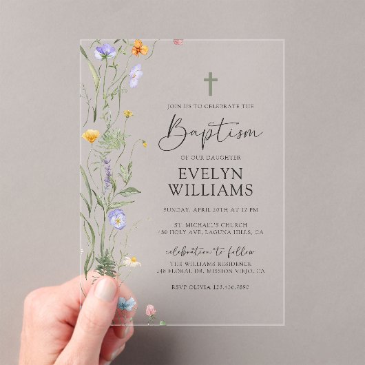 フローラエレガントガールバプテスマと《キリスト教》洗礼式や命名式 アクリル招待状 (インサイチュ (ポータブル))