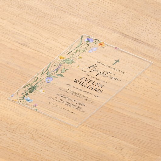 フローラエレガントガールバプテスマと《キリスト教》洗礼式や命名式 アクリル招待状 (レイダウン)