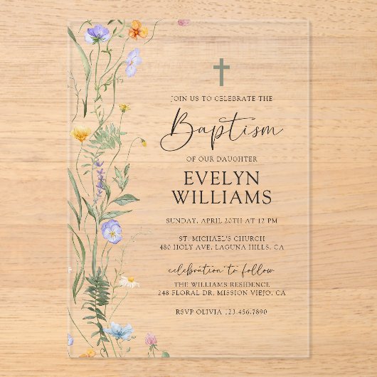 フローラエレガントガールバプテスマと《キリスト教》洗礼式や命名式 アクリル招待状 (正面)