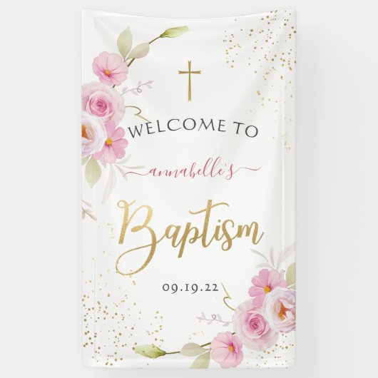 フローラエレガントガールバプテスムウェルカム 横断幕 (縦)
