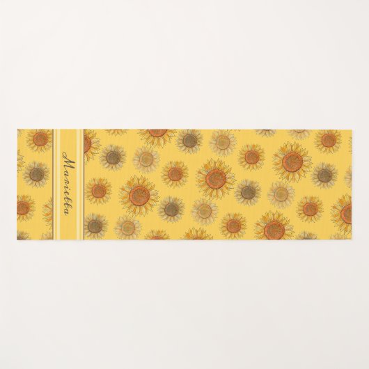 フローラエレガントキュートガーリーボホイエローヒマワリ ヨガマット (正面(横))